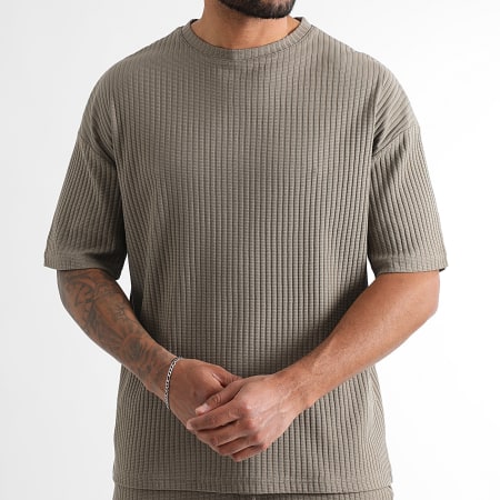 LBO - Lot De 2 Tee Shirts Oversize Larges Texturés 3835 3780 Blanc Marron